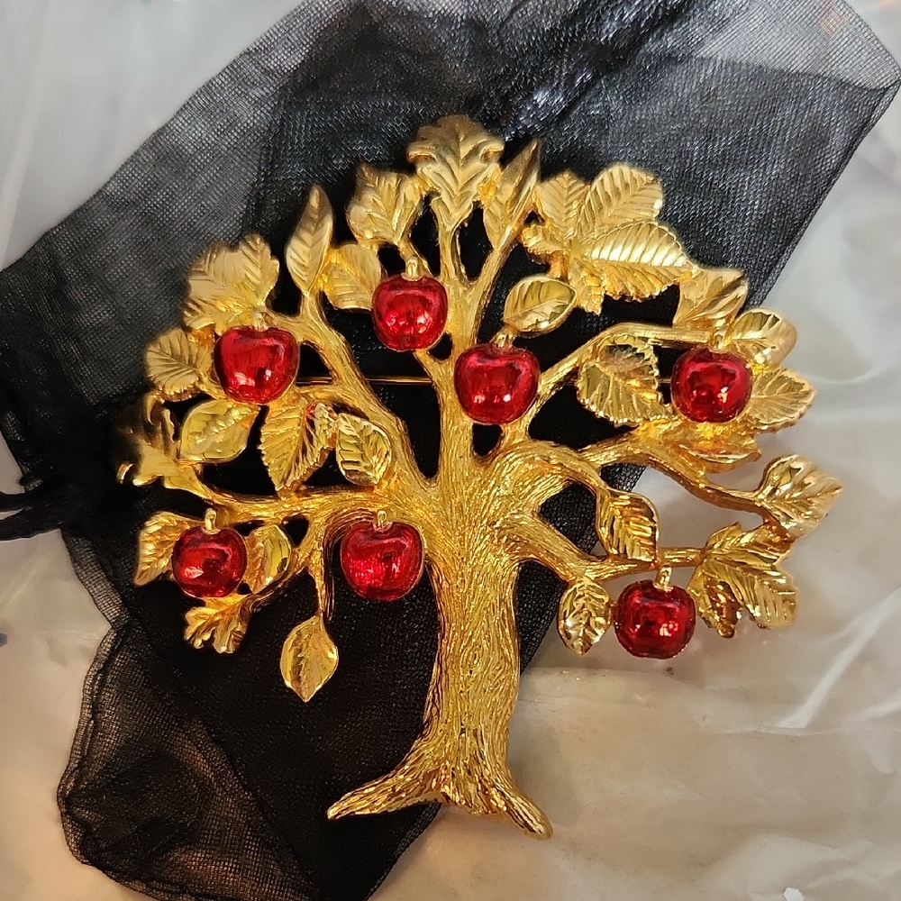 Swarovski Gold and Red Tree of Life Brooch